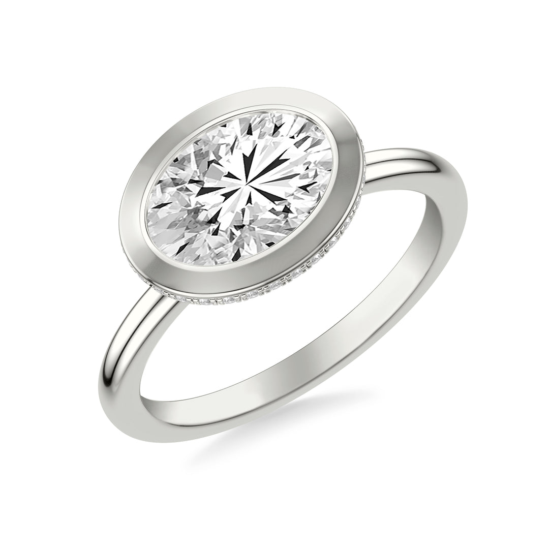 Contemporary East-West Bezel Set Engagement Ring with Hidden Halo and Polished Shank