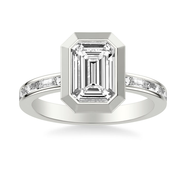 Contemporary Bezel Set Engagement Ring with Channel Set Baguette Diamond Shank