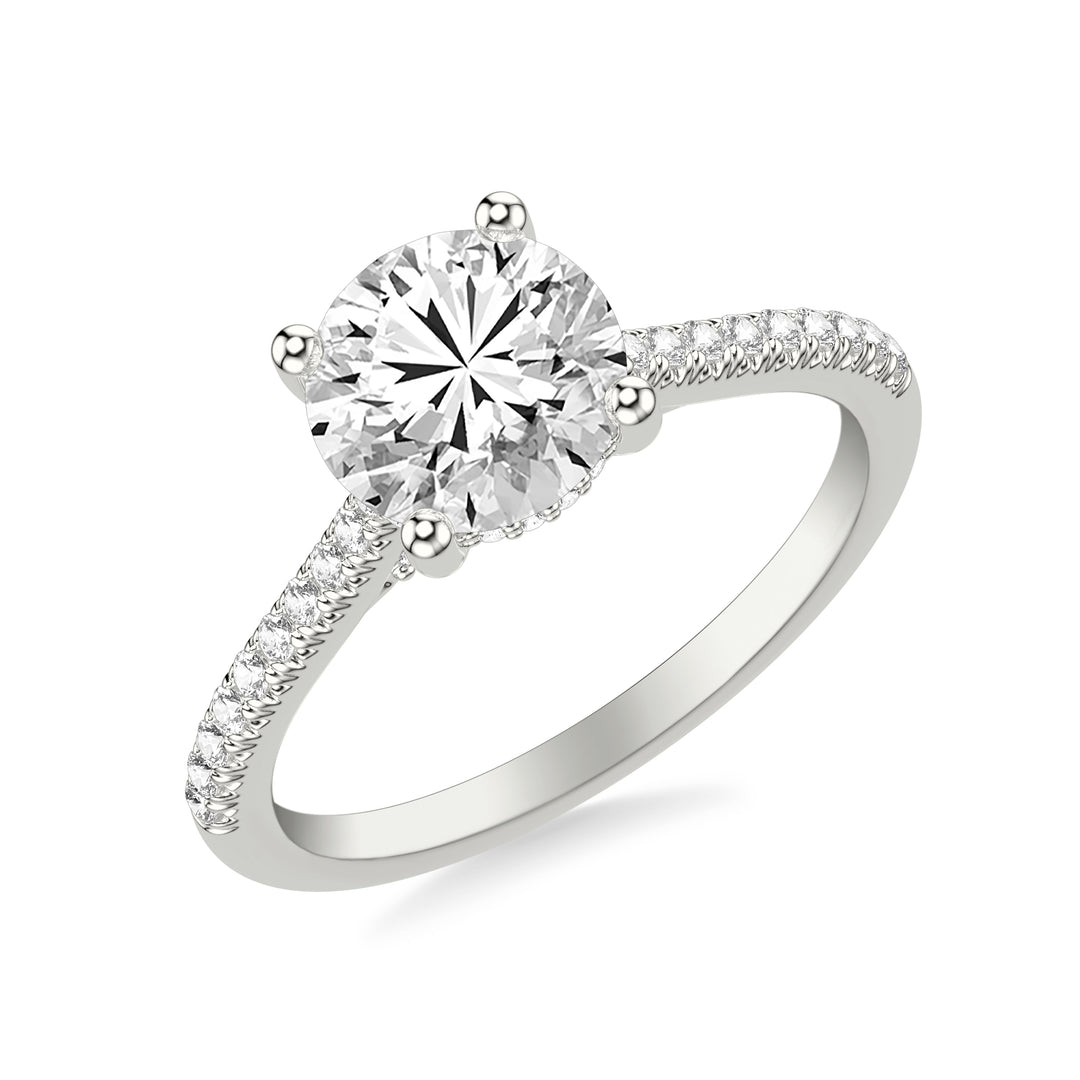 Classic Cathedral Setting Engagement Ring with Hidden Halo and Diamond Bridge with Diamond Shank