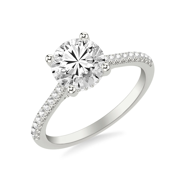 Classic Cathedral Setting Engagement Ring with Hidden Halo and Diamond Bridge with Diamond Shank
