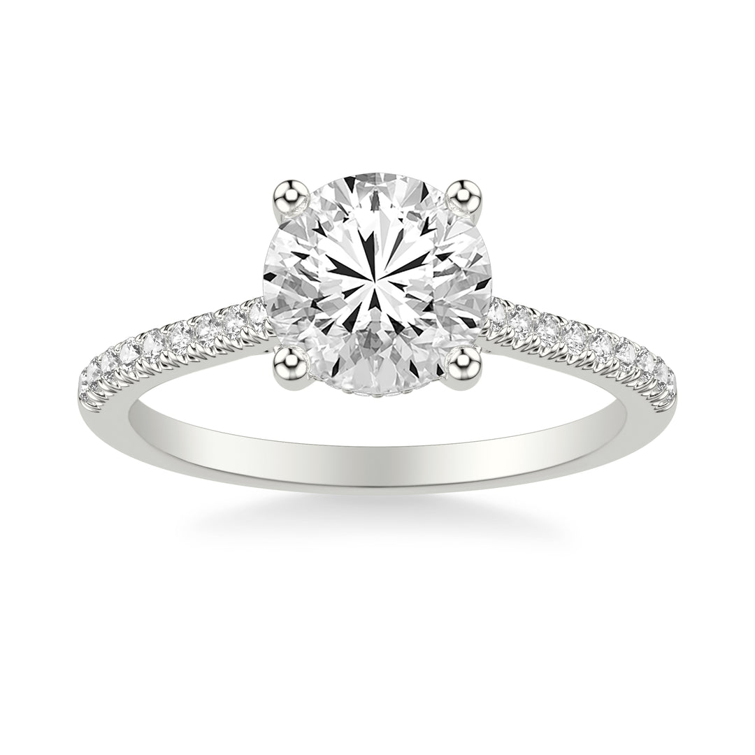 Classic Cathedral Setting Engagement Ring with Hidden Halo and Diamond Bridge with Diamond Shank