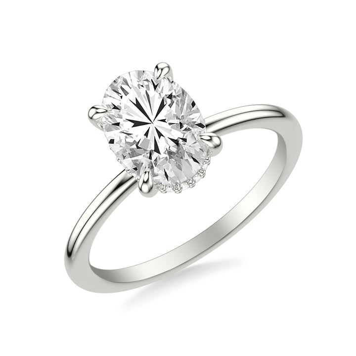 Classic Solitaire Engagement Ring with Hidden Halo and Claw Prongs with Polished Shank.  Center Stone is not included.