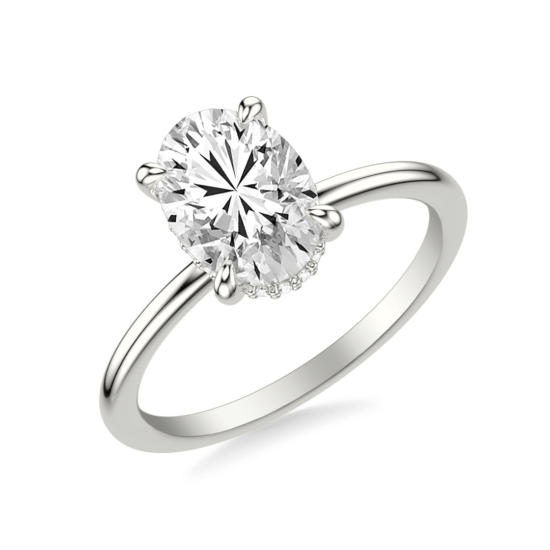 Classic Solitaire Engagement Ring with Hidden Halo and Claw Prongs with Polished Shank