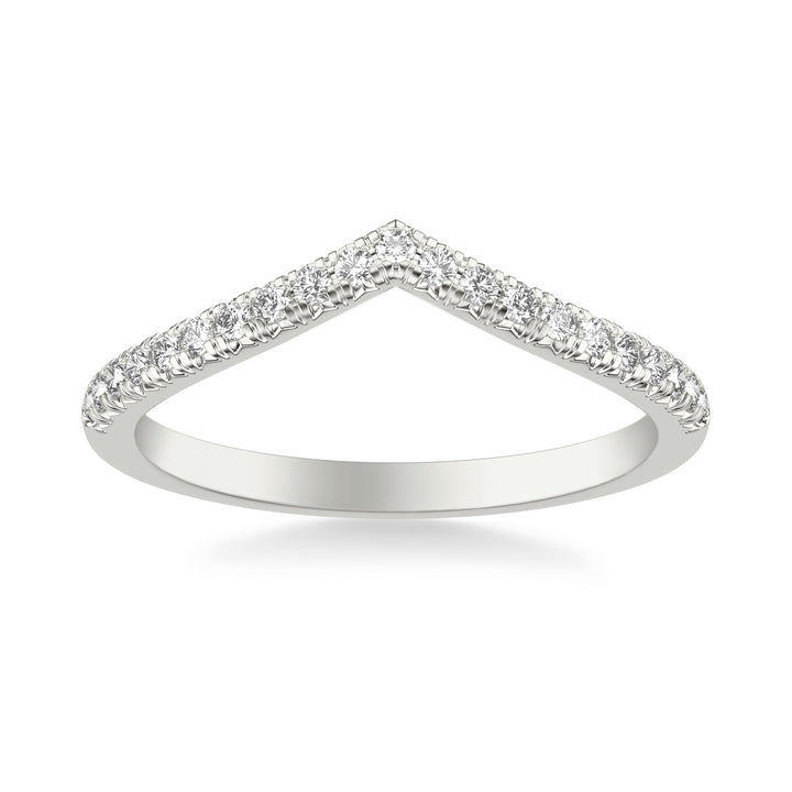 Classic V Curved Wedding Band with Round Diamonds