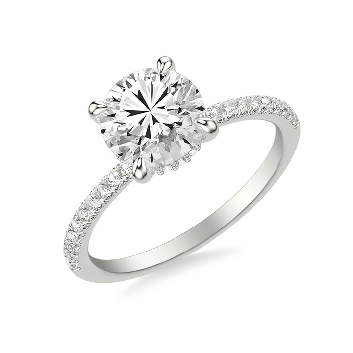 Classic Engagement Ring with Hidden Halo and Claw Prongs with Diamond Shank.  Center Stone is not included.