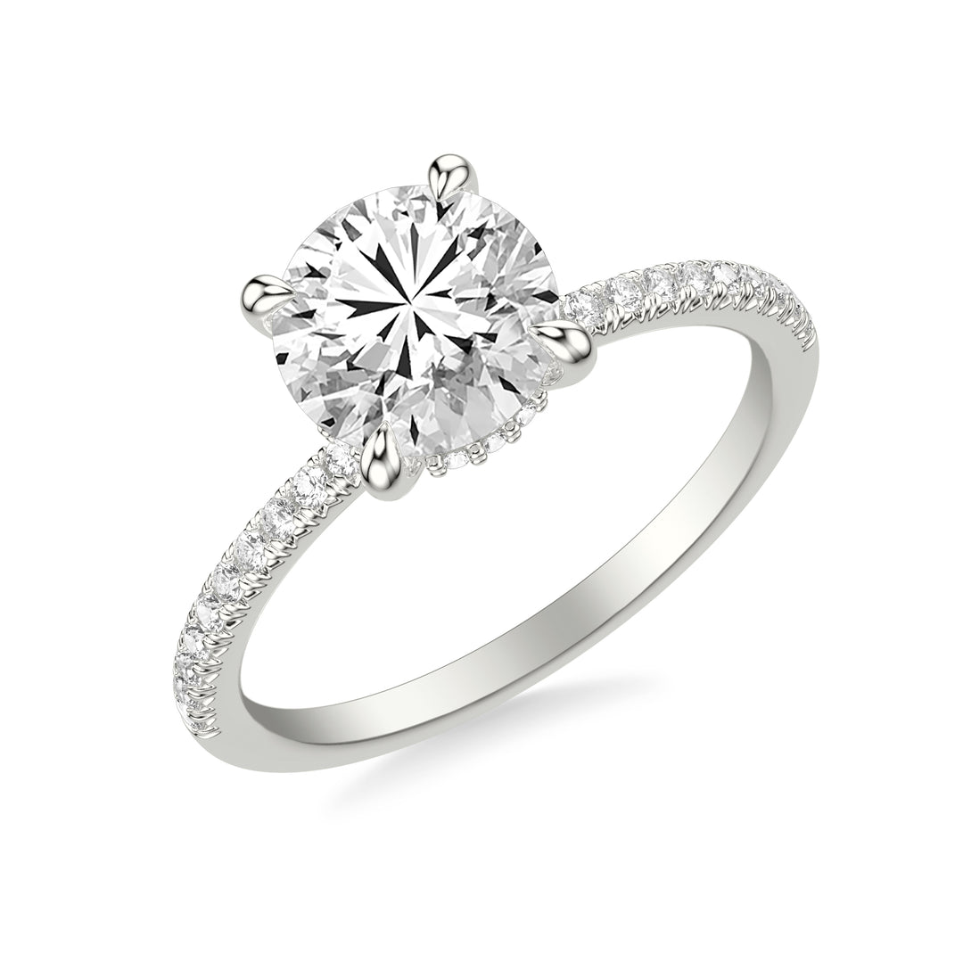 Classic Engagement Ring with Hidden Halo and Claw Prongs with Diamond Shank