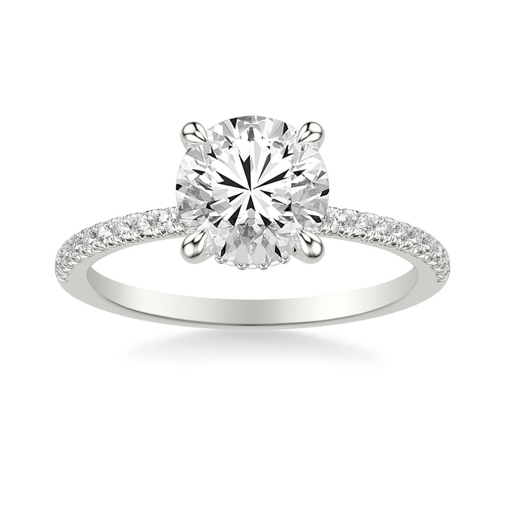 Classic Engagement Ring with Hidden Halo and Claw Prongs with Diamond Shank