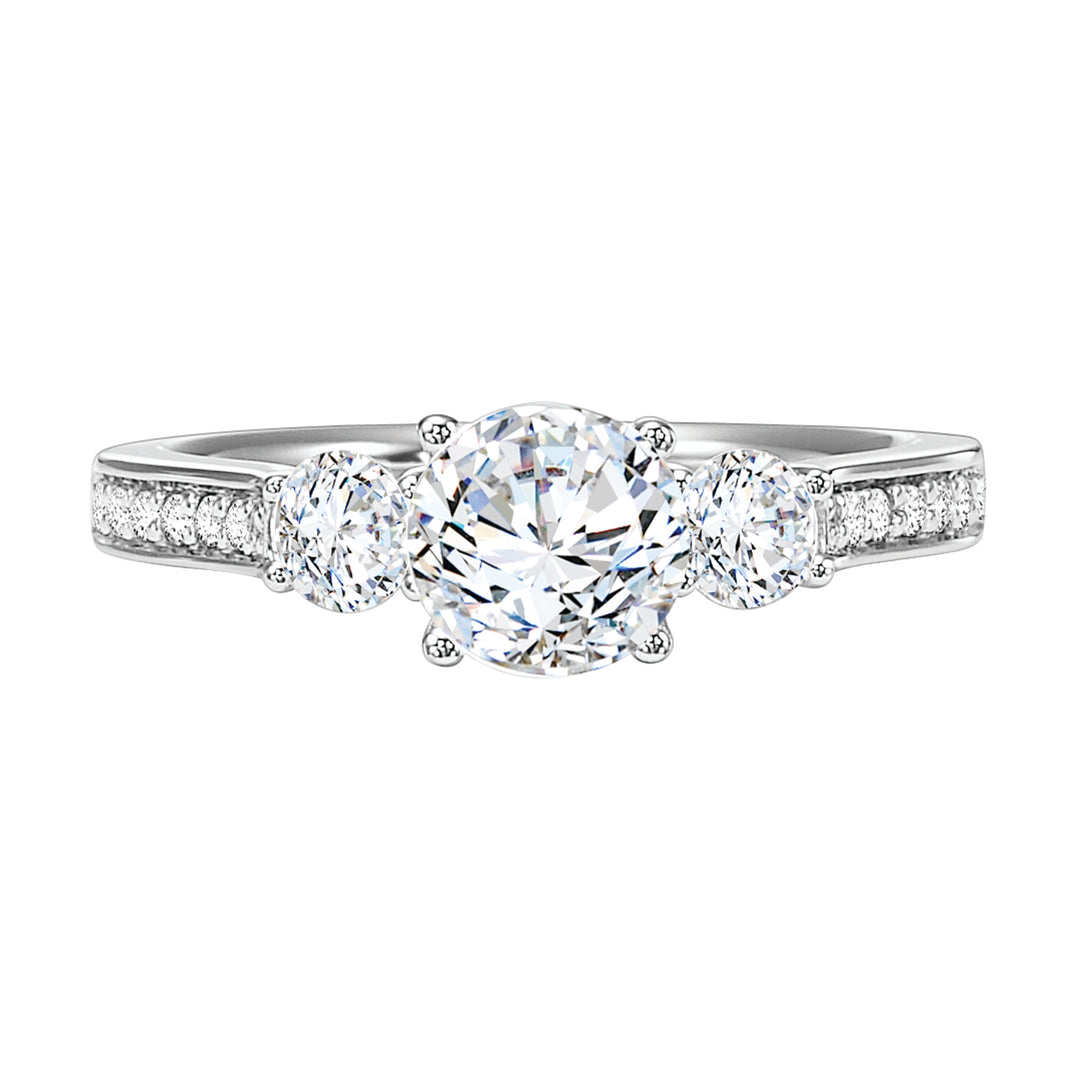 This impressive 3-stone diamond engagement ring dazzles brilliantly with its diamond accented band