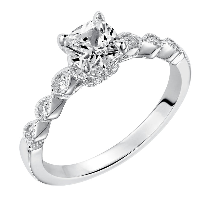 Dazzling with its intricately designed diamond band, this engagement ring is distinct yet enchanting.  Center Stone is not included.