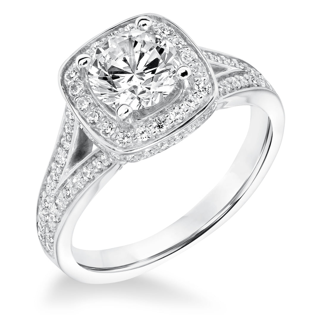 Classic Diamond Halo with Split Shank Engagement Ring.  Center Stone is not included.