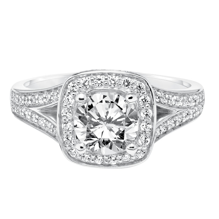 Classic Diamond Halo with Split Shank Engagement Ring