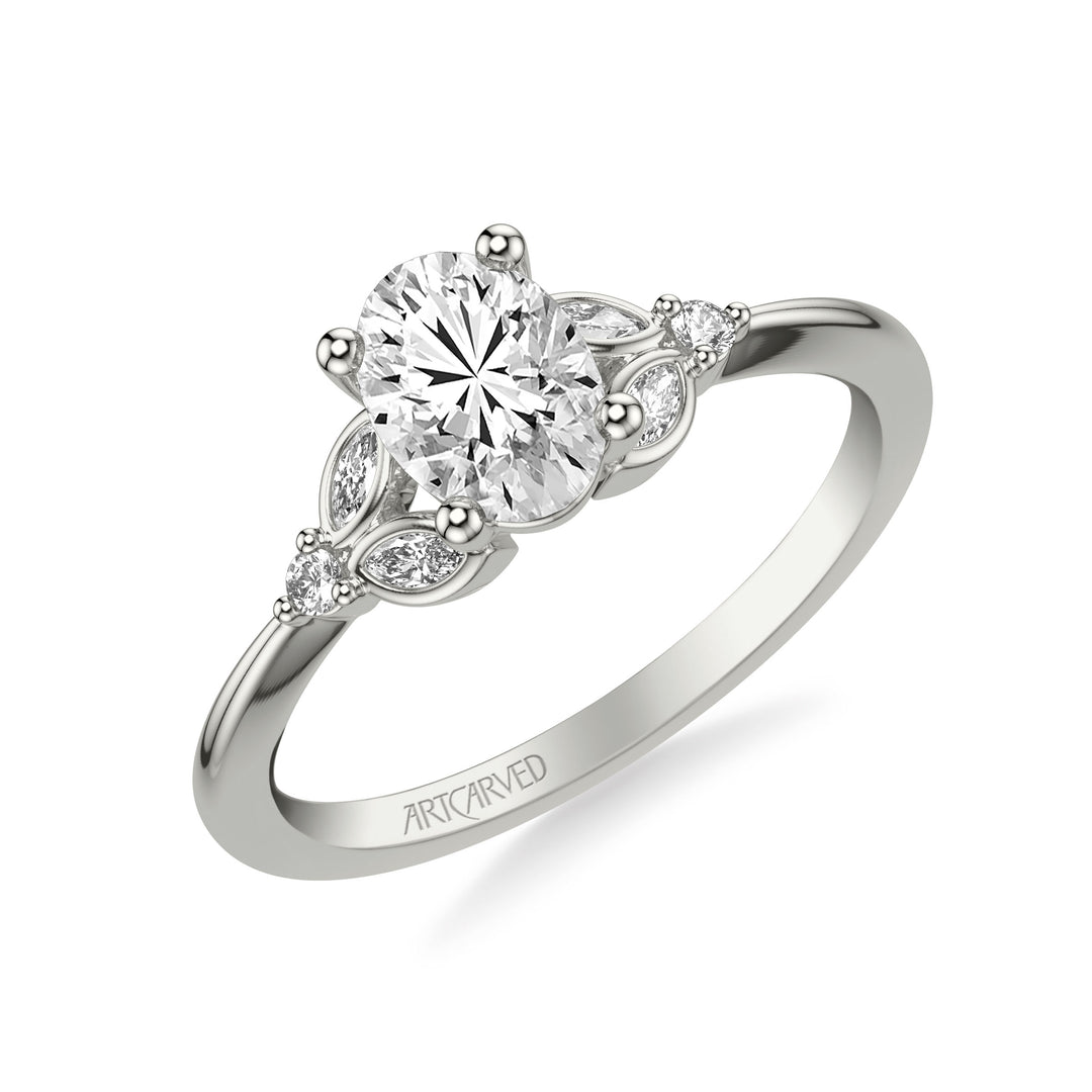 31-V1031EVW-E.01 - Goldman - Floral Engagement Ring with Bezel Set Marquise Diamond Petal Accents and Polished Shank