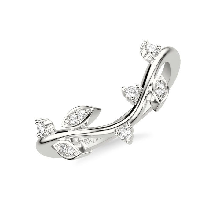 Floral Wedding Band with Diamond Petals and Floating Diamond Accents