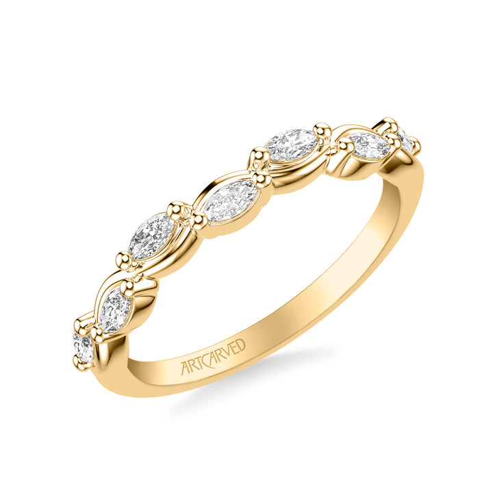 Floral Wedding Band with Twisted Vine Bezel Set Marquise Diamonds