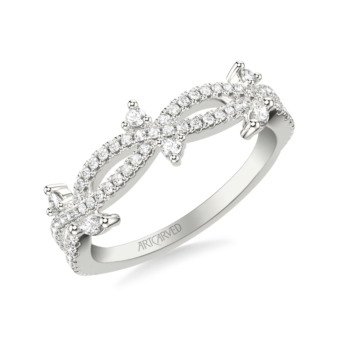 31-V1074W-L.00 - Goldman - Floral Twist Wedding Band with Diamond Floating Prong Set Marquise and Round Diamond Accents
