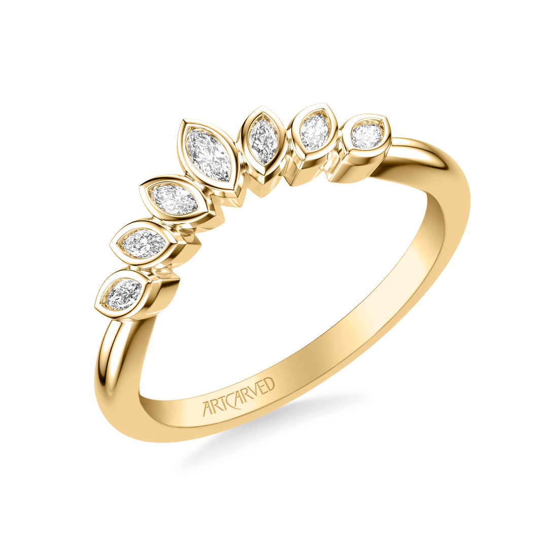 31-V1080Y-L.00 - Goldman - Floral Curved Wedding Band with Bezel Set Marquise Diamonds and Polished Band