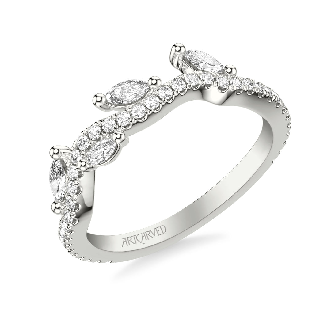 31-V1081W-L.00 - Goldman - Floral Wedding Band with Floating Prong Set Marquise Diamond Petals and Organic Diamond Shank