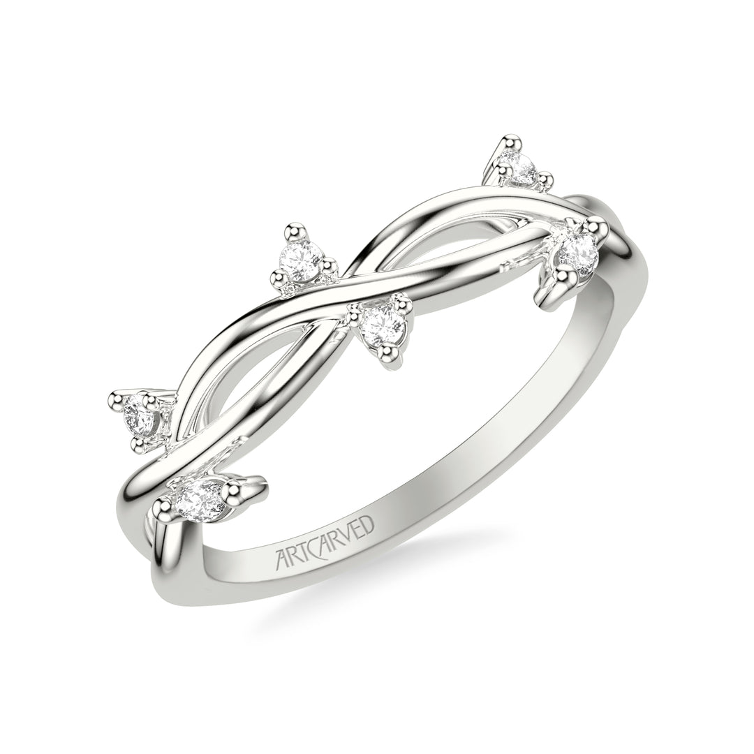 31-V1082W-L.00 - Goldman - Floral Wedding Band with Floating Prong Set Marquise and Round Diamond Accents and Twisted Polished Shank