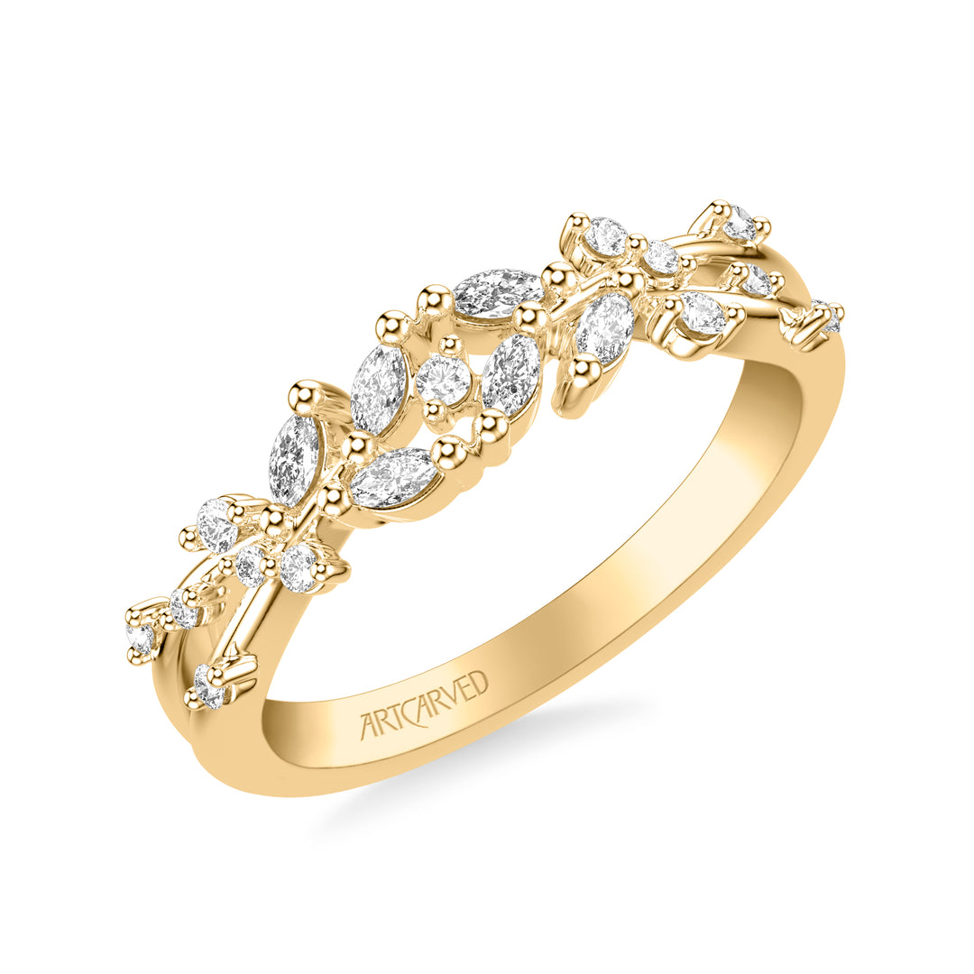 31-V1085Y-L.00 - Goldman - Floral Wedding Band with Prong Set Marquise Diamond Petal Accents and Polished Bypass