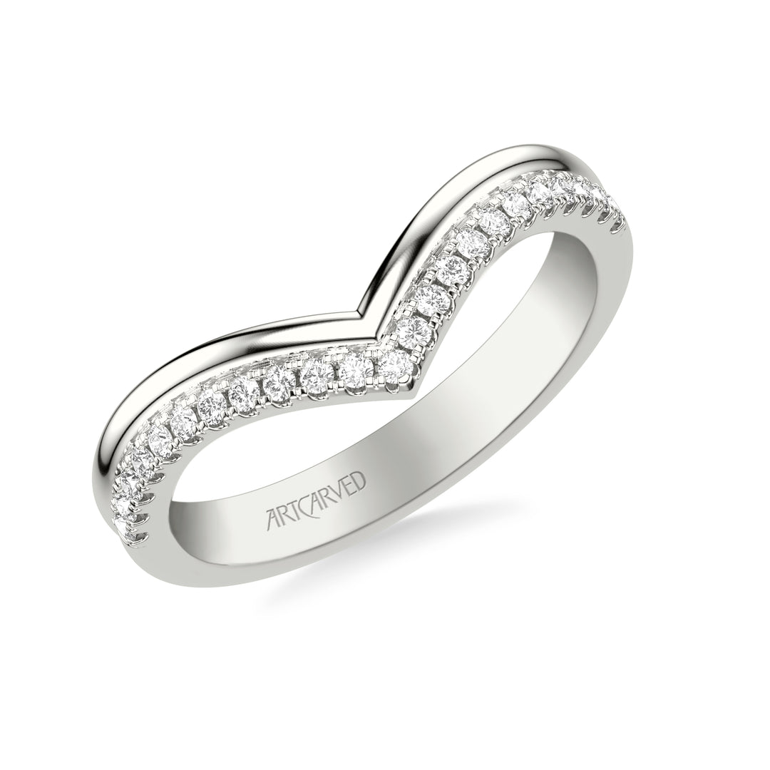 31-V1087W-L.00 - Goldman -  Classic Wedding Band with Double Row V Shape Diamond and Polished Band