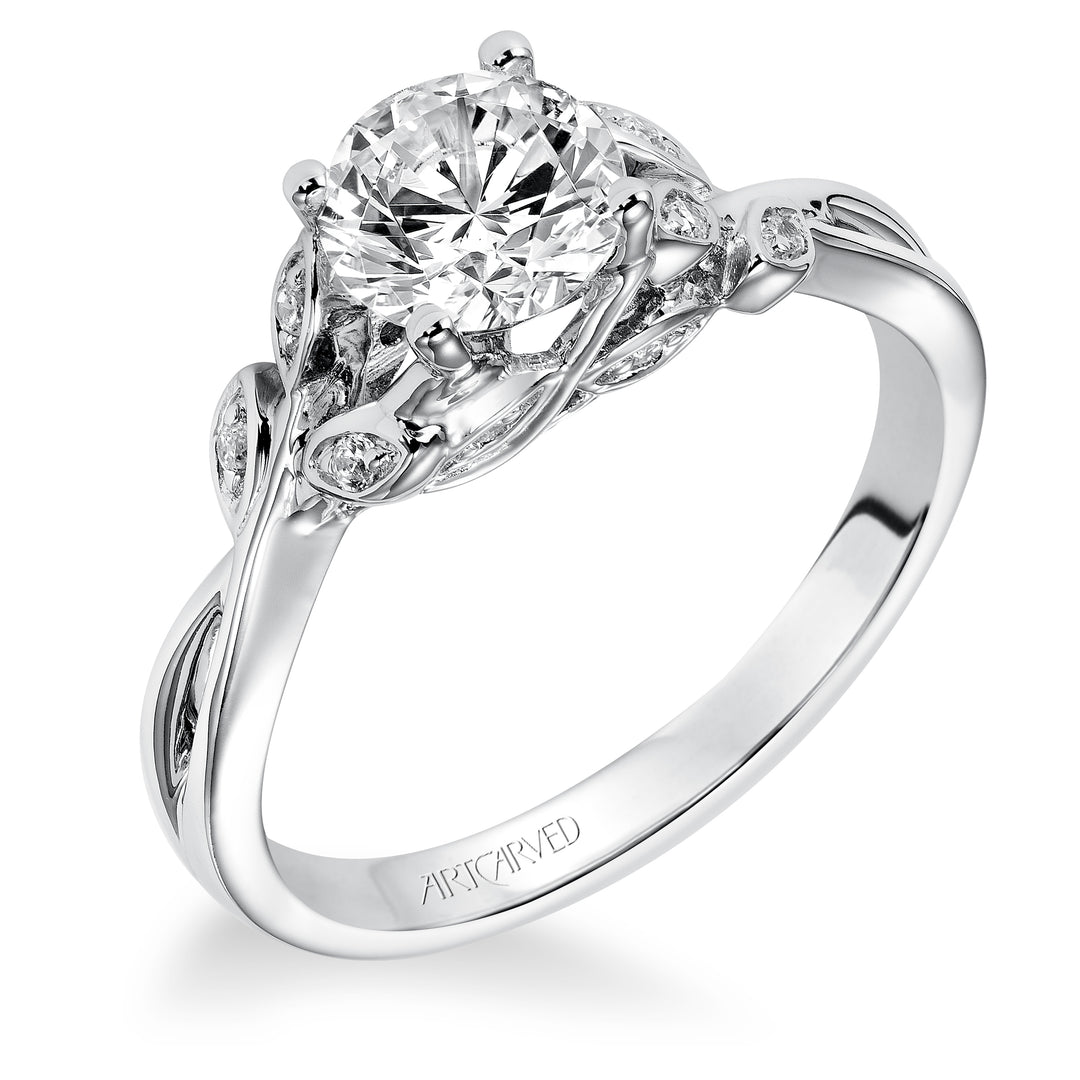 31-V317ERW-E.01 - Goldman - Floral Engagement Ring with Hidden Diamond Petal Accents and Polished Bypass Shank