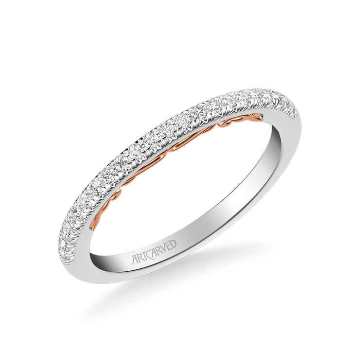 Lyric Diamond Wedding Band with Inner Carved details