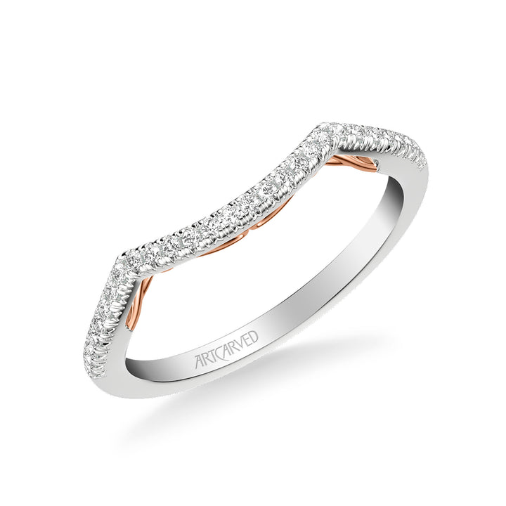 Lyric Curved Diamond Wedding Band with Inner Carved details