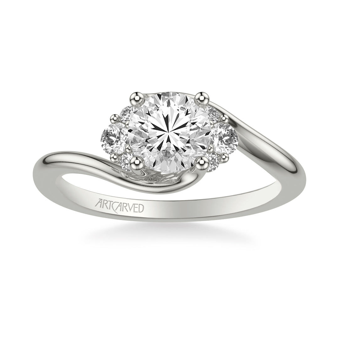 Classic Engagement Ring with Round Side Stones and Bypass Shank