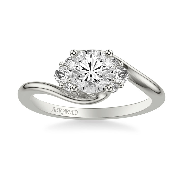 Classic Engagement Ring with Round Side Stones and Bypass Shank
