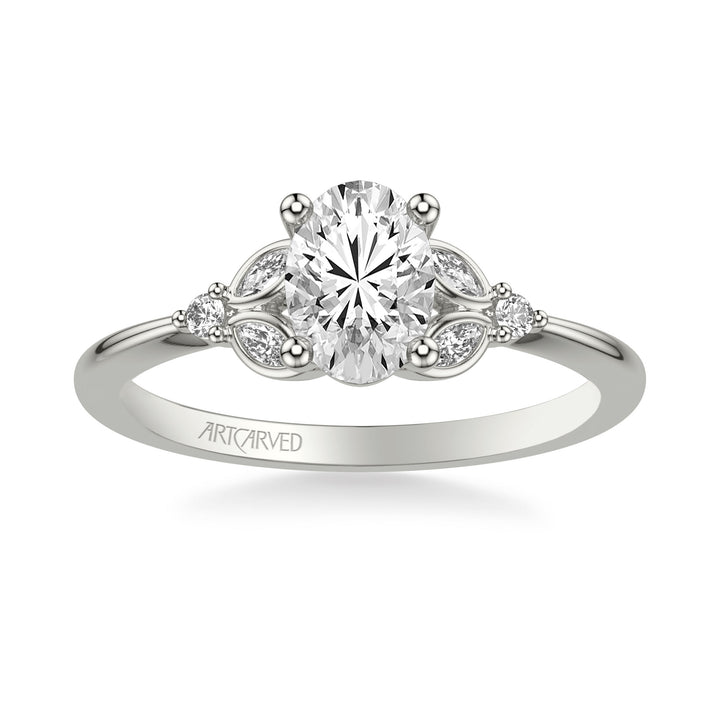 Floral Engagement Ring with Bezel Set Marquise Diamond Petal Accents and Polished Shank