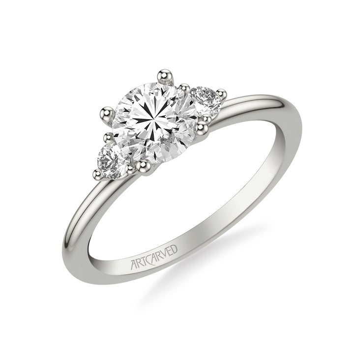 Classic Three-Stone Engagement Ring with Round Side Stone Diamonds