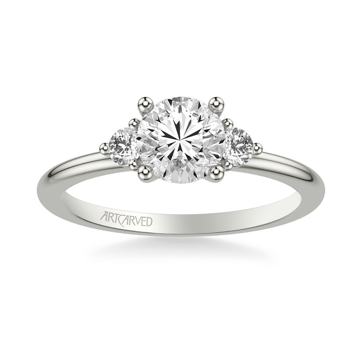 Classic Three-Stone Engagement Ring with Round Side Stone Diamonds