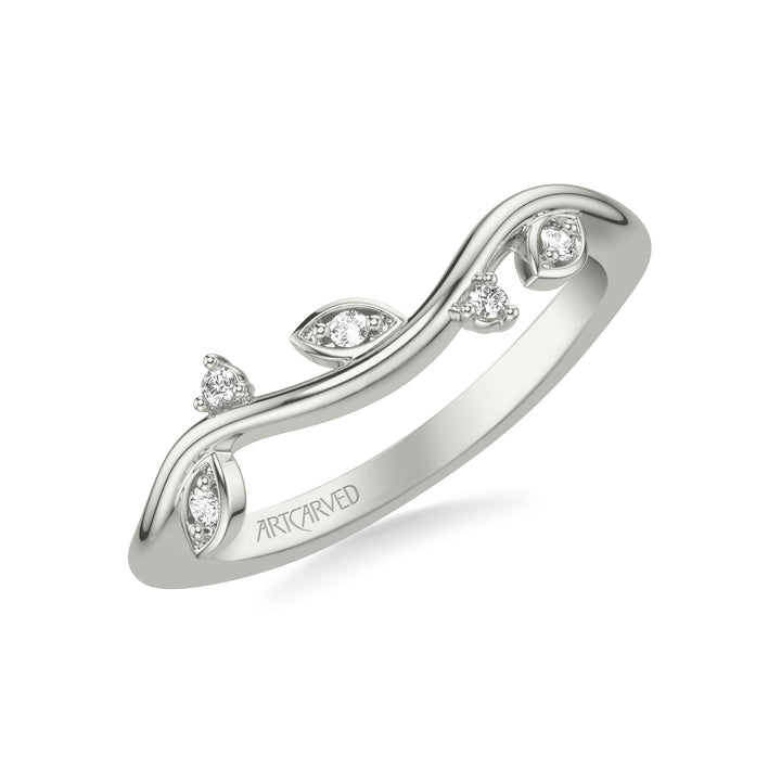 Floral Curved Wedding Band with Diamond Petal Accents and Floating Diamonds