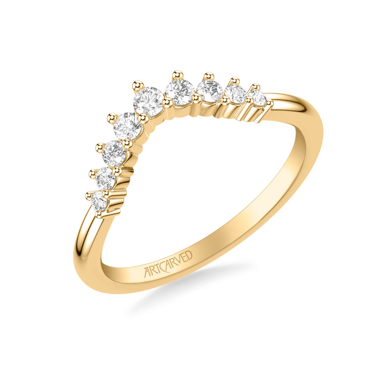 Classic Curved Wedding Band with Prong Set Round Diamonds