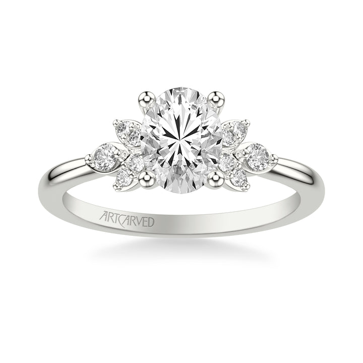 Floral Engagement Ring with Three Diamond Petals and Polished Shank