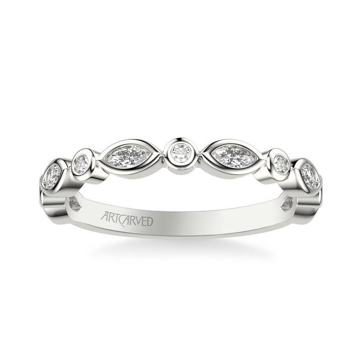 Floral Wedding Band with Alternating Bezel Set Marquise and Round Diamonds