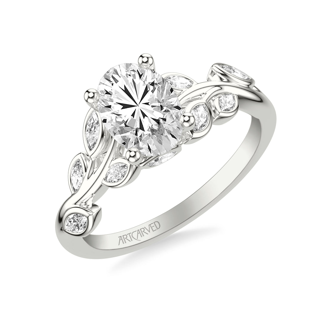 Floral Engagement Ring with Bezel Set Marquise Diamond Petals and Hidden Diamond Accents