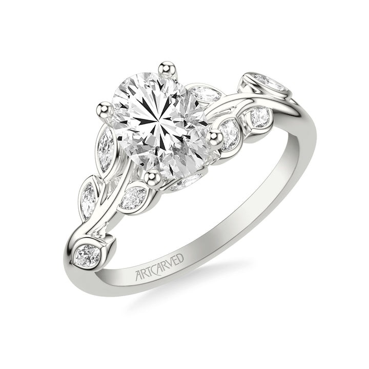 Floral Engagement Ring with Bezel Set Marquise Diamond Petals and Hidden Diamond Accents
