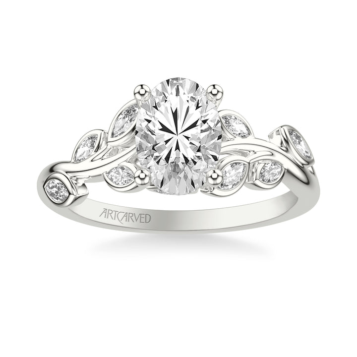 Floral Engagement Ring with Bezel Set Marquise Diamond Petals and Hidden Diamond Accents