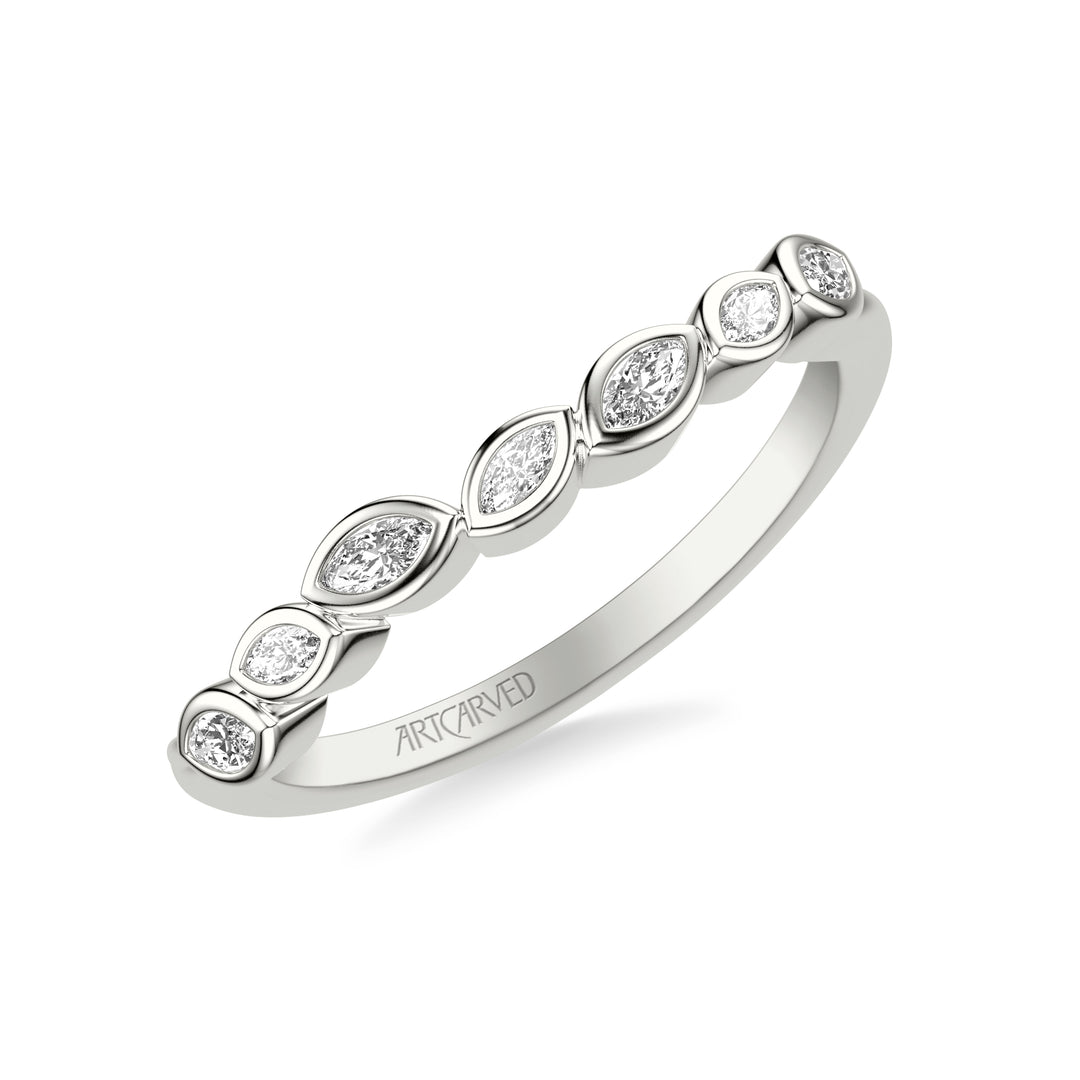 Floral Curved Wedding Band with Bezel Set Marquise Diamond Petals