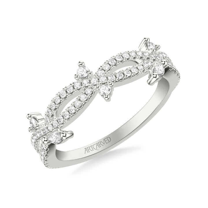 Floral Twist Wedding Band with Diamond Floating Prong Set Marquise and Round Diamond Accents