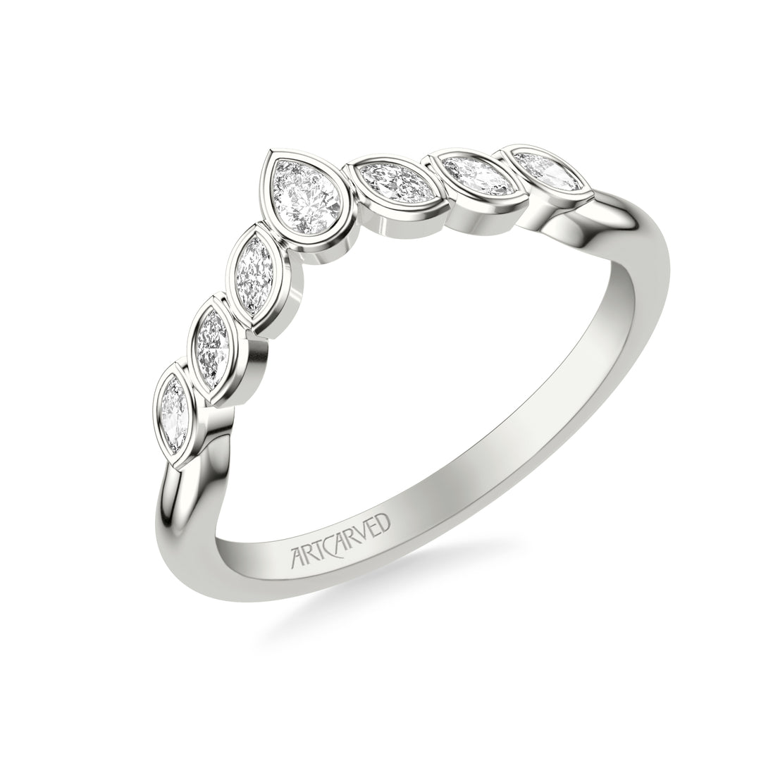 Floral Curved Wedding Band with Bezel Set Marquise and Pear Diamonds
