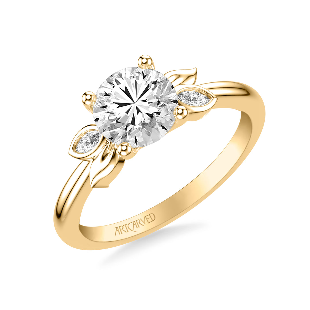 Floral Engagement Ring with Overlapping Bezel Set Marquise Diamond and Polished Petals with Polished Shank