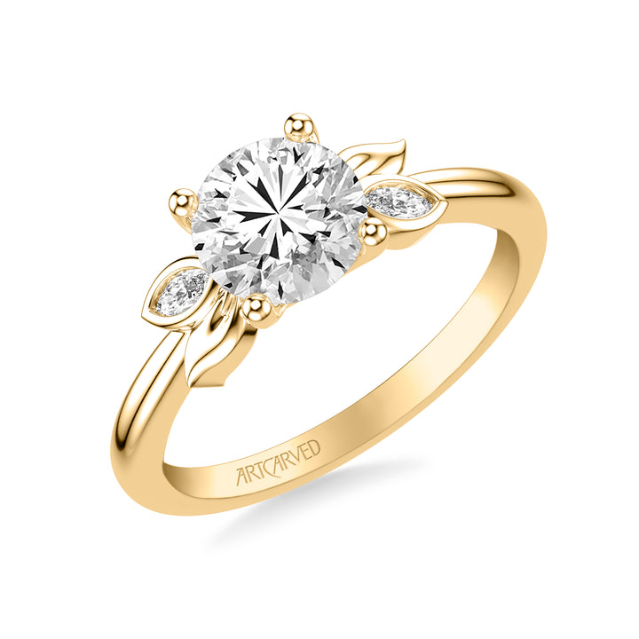 Floral Engagement Ring with Overlapping Bezel Set Marquise Diamond and Polished Petals with Polished Shank