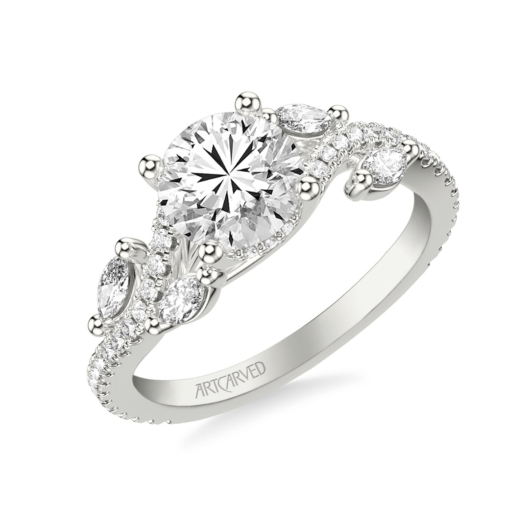 Floral Engagement Ring with Floating Prong Set Marquise Diamond Petals and Organic Diamond Shank