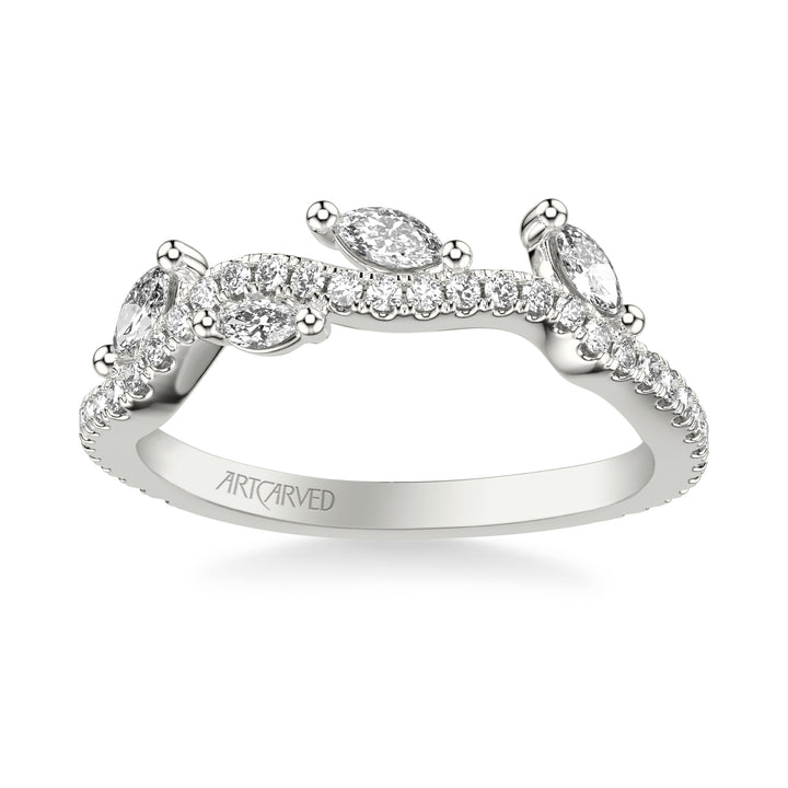 Floral Wedding Band with Floating Prong Set Marquise Diamond Petals and Organic Diamond Shank