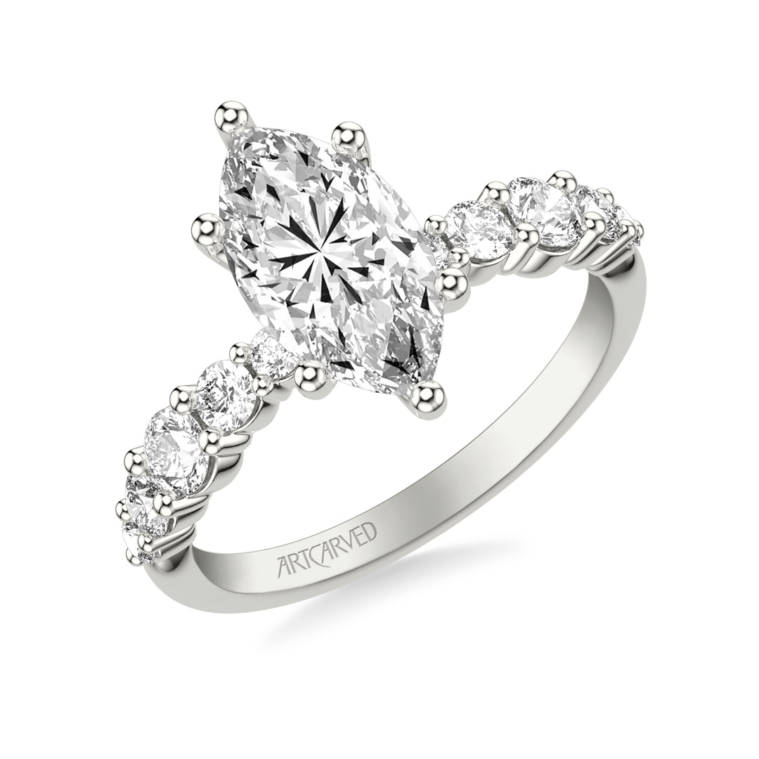 Classic Engagement Ring with Graduated Round Prong Set Diamond shank