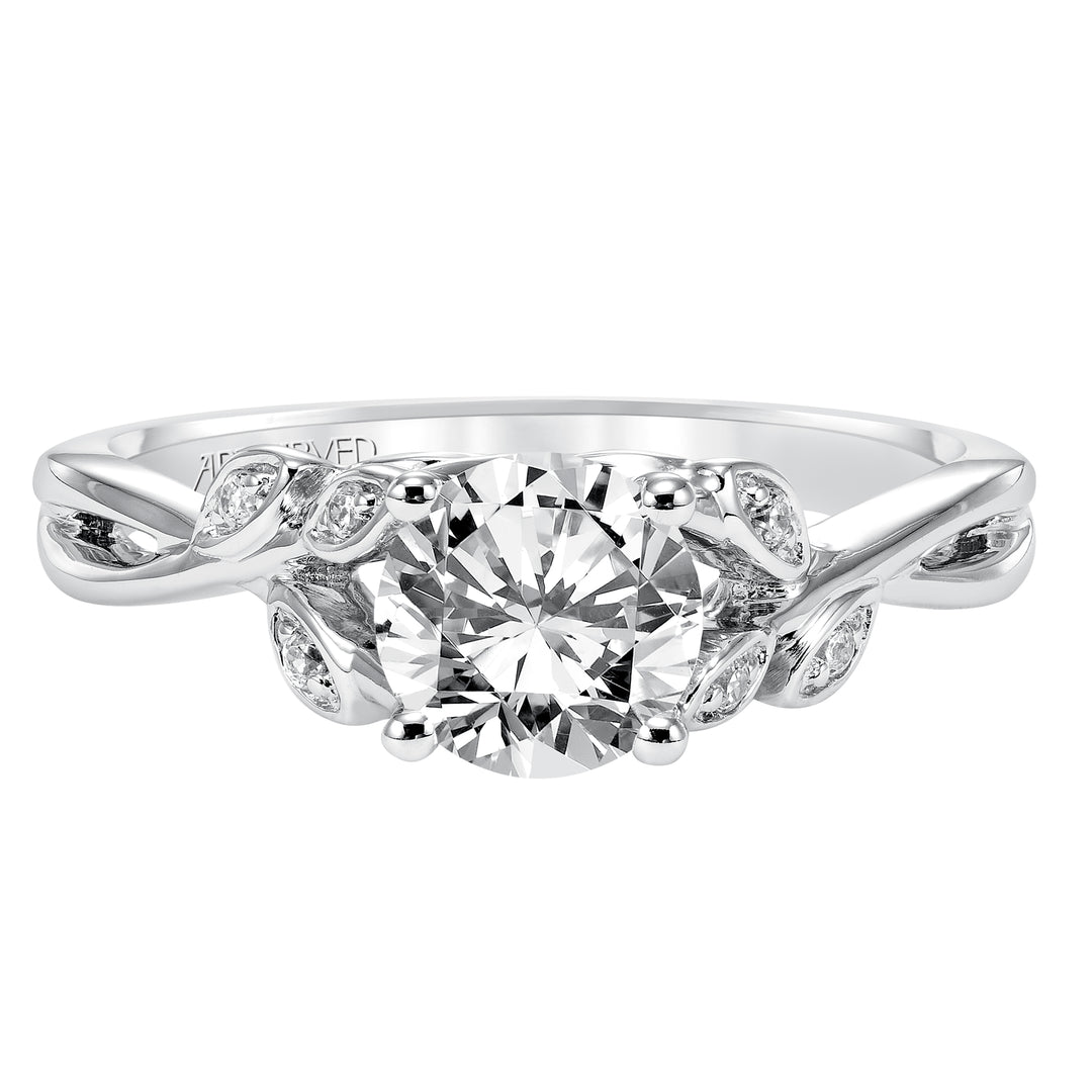 Floral Engagement Ring with Hidden Diamond Petal Accents and Polished Bypass Shank