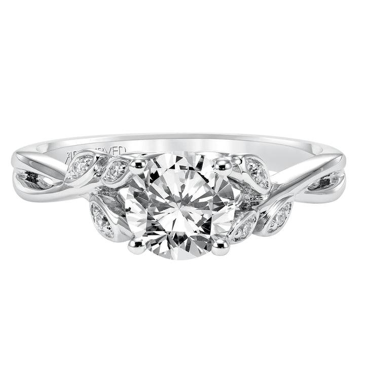Floral Engagement Ring with Hidden Diamond Petal Accents and Polished Bypass Shank