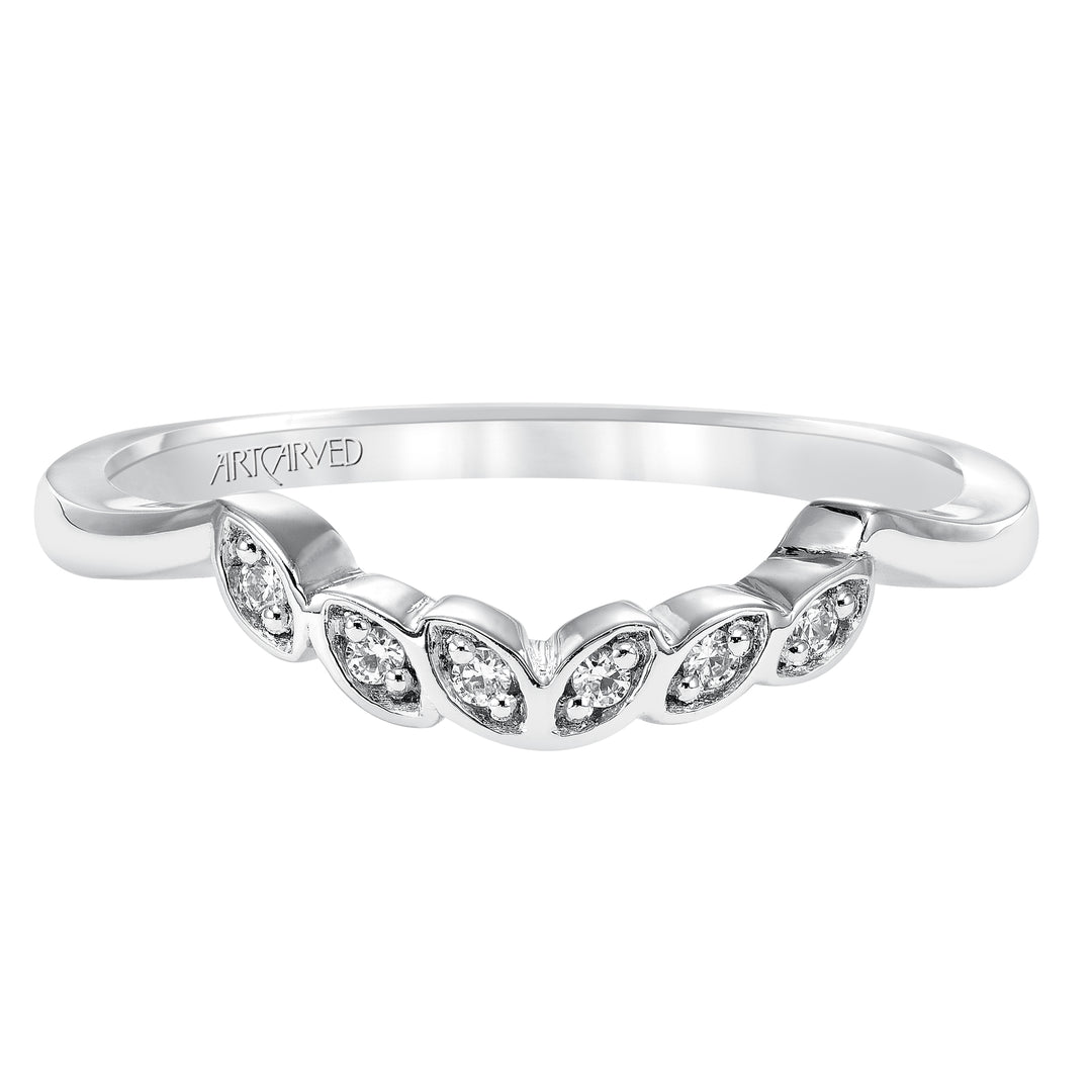 Floral Curved Wedding Band with Diamond Petal Accents